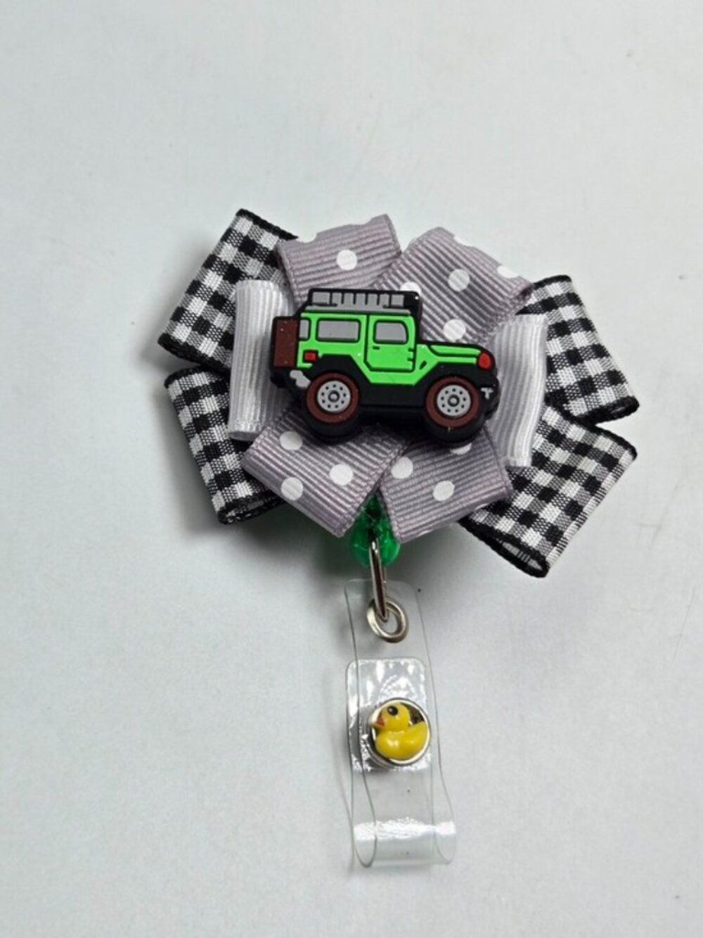 OOAK Handmade Green Jeep Girl Wrangler Badge Reel Ducked Name Tag Holder Nurse